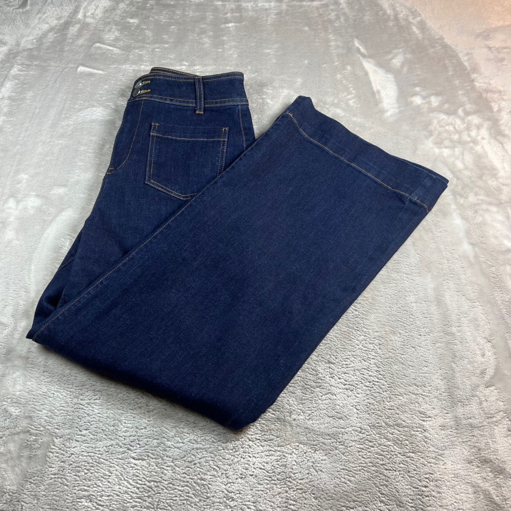 OAT New York Women 6/28 Wide Leg Jeans Indigo Blue High Rise Patch Pockets P0109